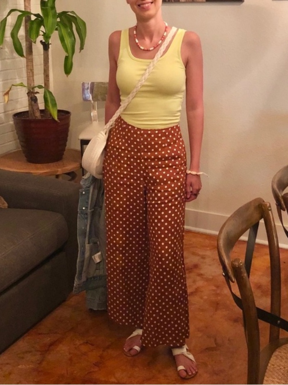 Anthro Faithfull Brown Polka Dot Wide-Leg Linen Pants Tomas Cropped pant 6 EUC - Picture 16 of 16